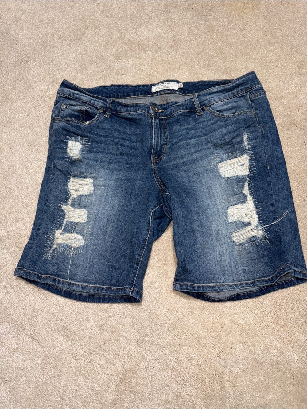 torrid Dark Blue Distressed Denim Bermuda Shorts